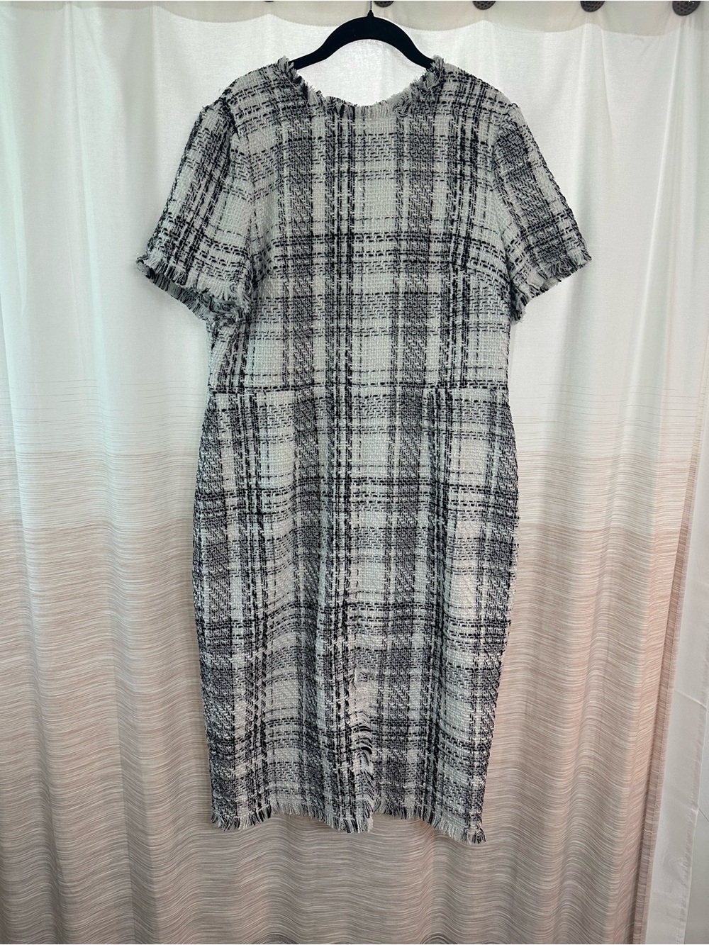 Rachel Parcell Tweed Fringe Short Sleeve Plaid Shift Dress XL